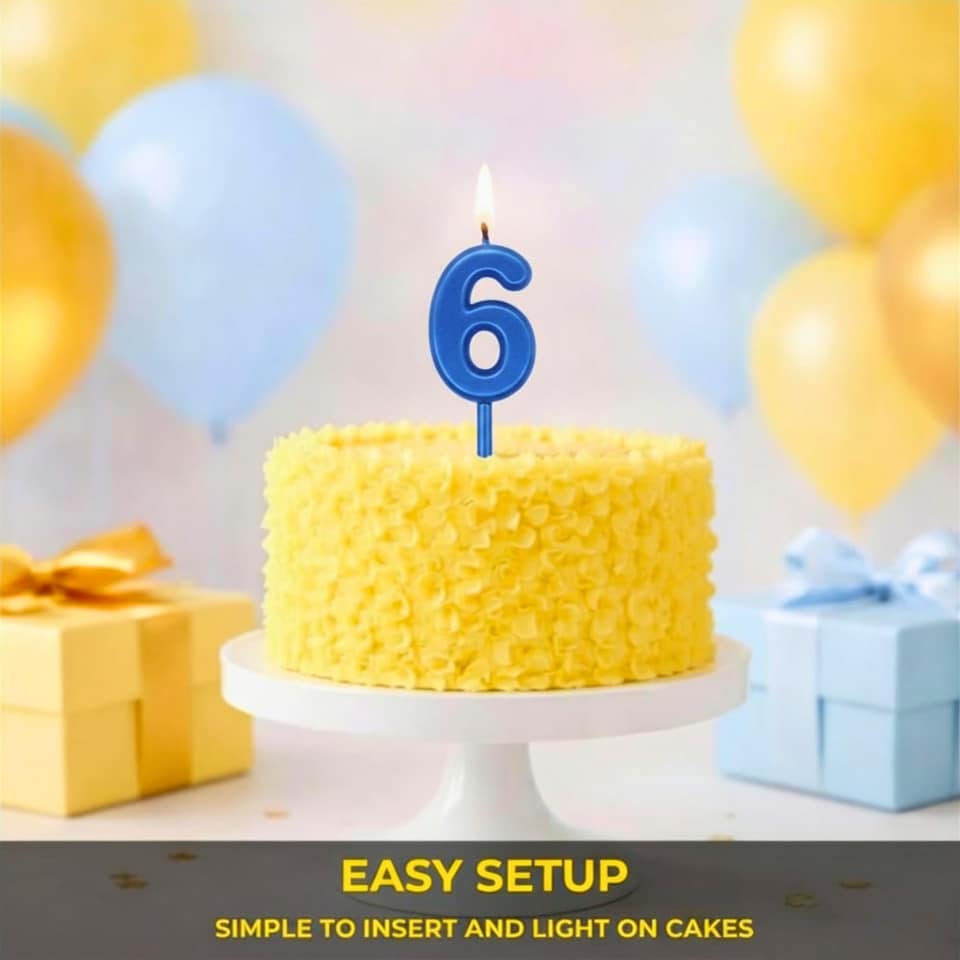 image 1 of Blue 6 Number Candle  Birthday Anniversary Party Cake Decorations Topper | Blue