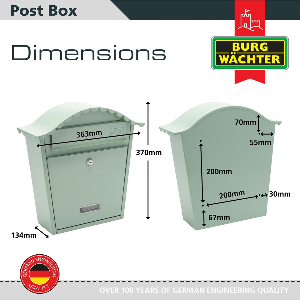 image 1 of Burg-Wachter Classic Wall Mounted Galvanised Steel Lockable Weatherproof Post Box - 36x37x13cm Green | Chartwell Green