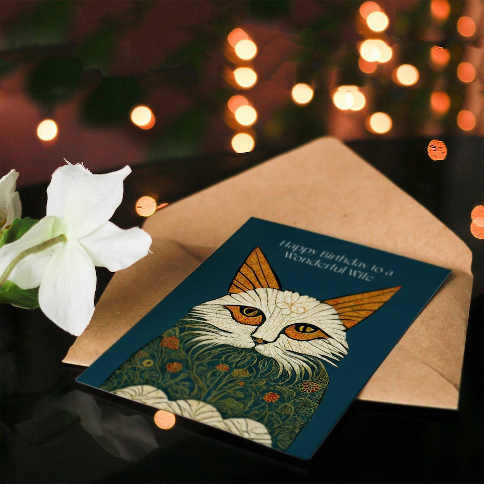 image 1 of Magnificent Moggie Cat William Morris Style Wife Birthday Card