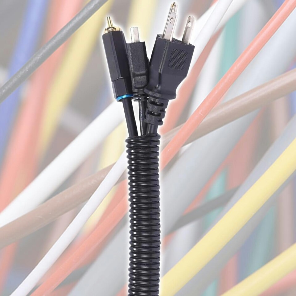 image 1 of SPARES2GO Cable Conduit Flexible Tube Tidy Sleeve Pipe (15m Length x 32mm Diameter)