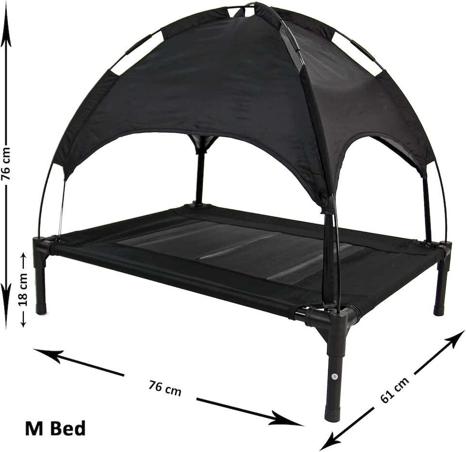 image 1 of Actiaspet Elevated Dog Bed with Canopy Raised Pet Cot Multiple Sizes (Black, Medium)