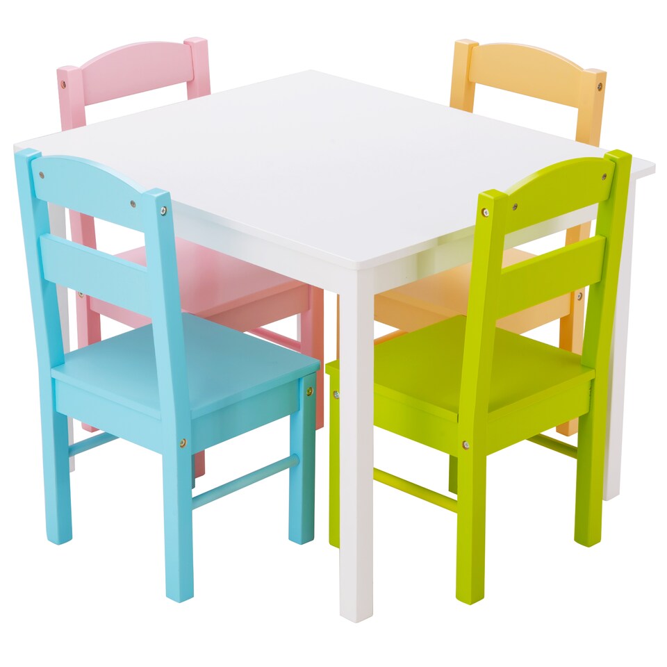 image 1 of COSTWAY Kids Table and 4 Chairs Set for Toddlers Multi