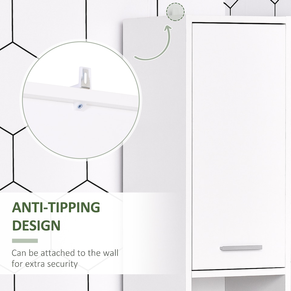 image 1 of HOMCOM Bathroom Floor Storage Cabinet Slim Tallboy w Door Cupboard & Shelves For Living Room, Bedroom, Hallway White