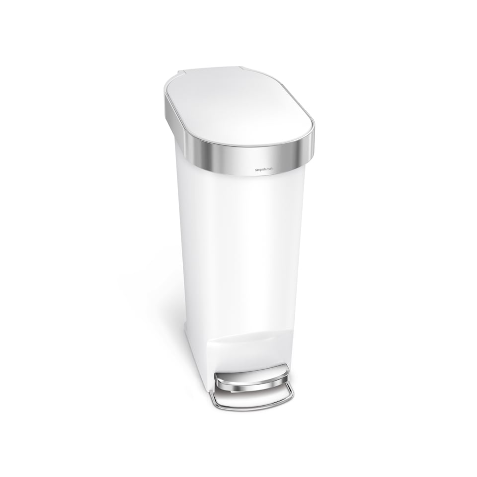 image 1 of Simplehuman 40L Slim Pedal Kitchen Bin with Liner Rim, White Plastic