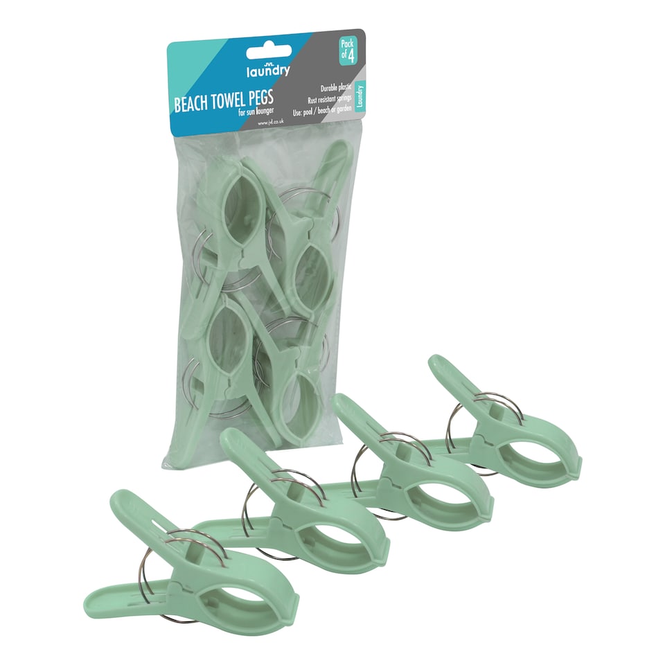 image 1 of JVL Pack of 4 Beach Towel Pegs, Green