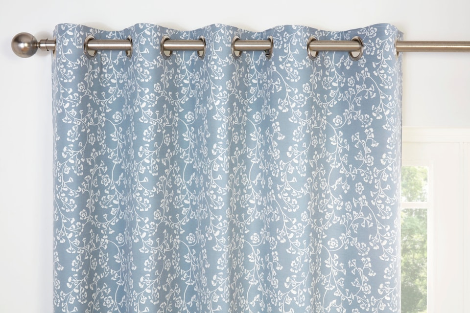 image 1 of Sade - Fully Lined Floral Curtains - Eyelet - Polycotton (Blue, 46'' x 72'' - 117cm x 183cm (Pair))