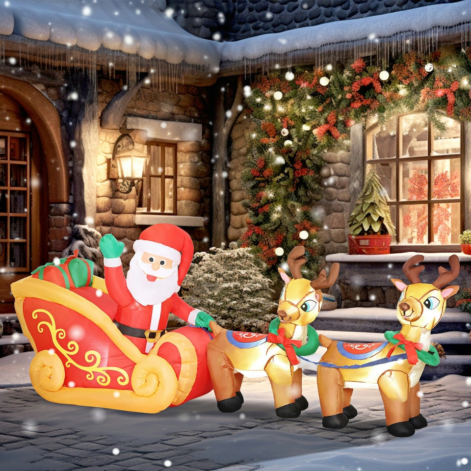 image 1 of Outsunny 7.9ft Christmas Inflatable Santa on Sleigh, Blow Up Decoration