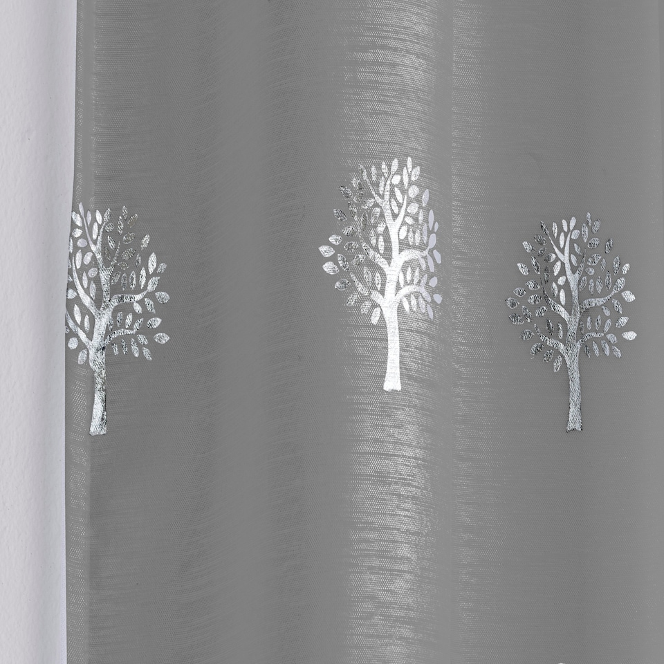 image 1 of Pair of Birch Grey Metallic Tree Print Voile Panels 122 cm (48 inch) Rod Pocket Panels for Bedroom and Living Room