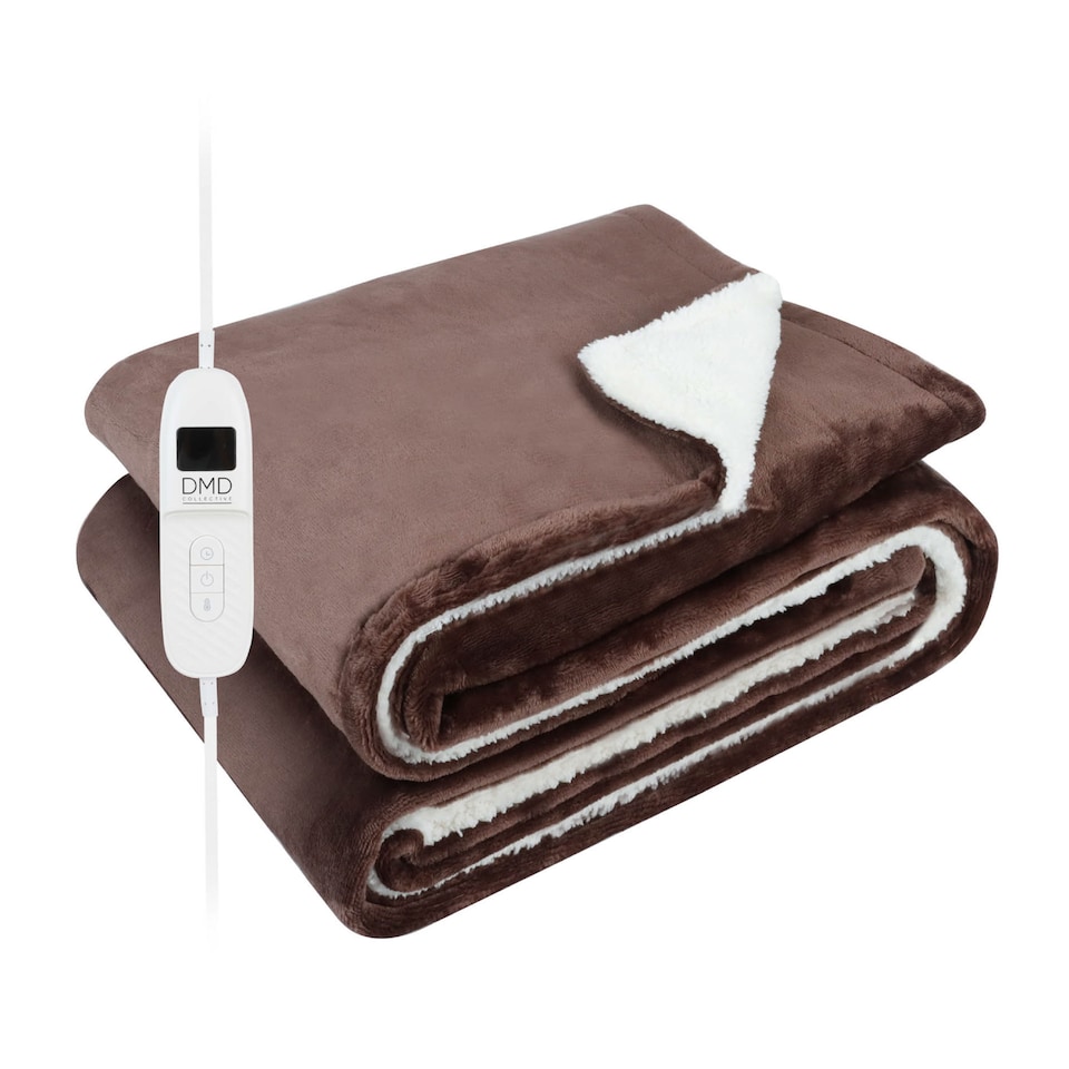 image 1 of DMD Double Electric Blanket Soft Sherpa, 1-9 Heat Settings, 9 Timer Settings with Auto-Shut | Brown | Brown