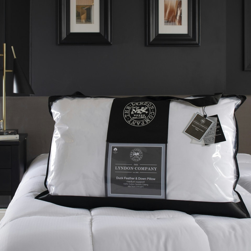 image 1 of Premium Hotel Pillow Pair - Microfibre Satin Stripe Case - Denier Filled - 48 x 74cm | White | White | 48 x 74cm | 2