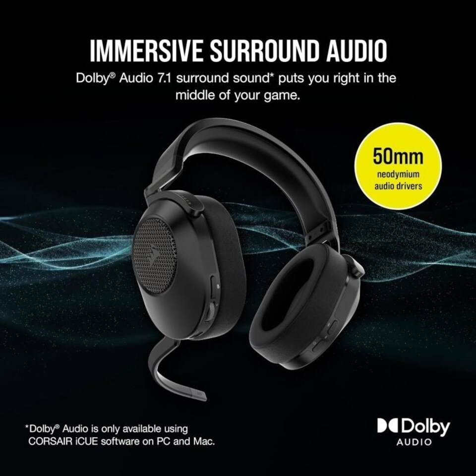 image 1 of Corsair HS65 Wireless Gaming Headset - Black