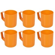 6 Set 260ml Plastic Mug Tumbler Cup & Handle Party BBQ Microwave Dishwasher Safe | Orange | Orange