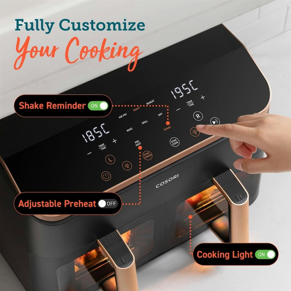 image 1 of Cosori Dual Basket 8.5 Litre Air Fryer - Golden