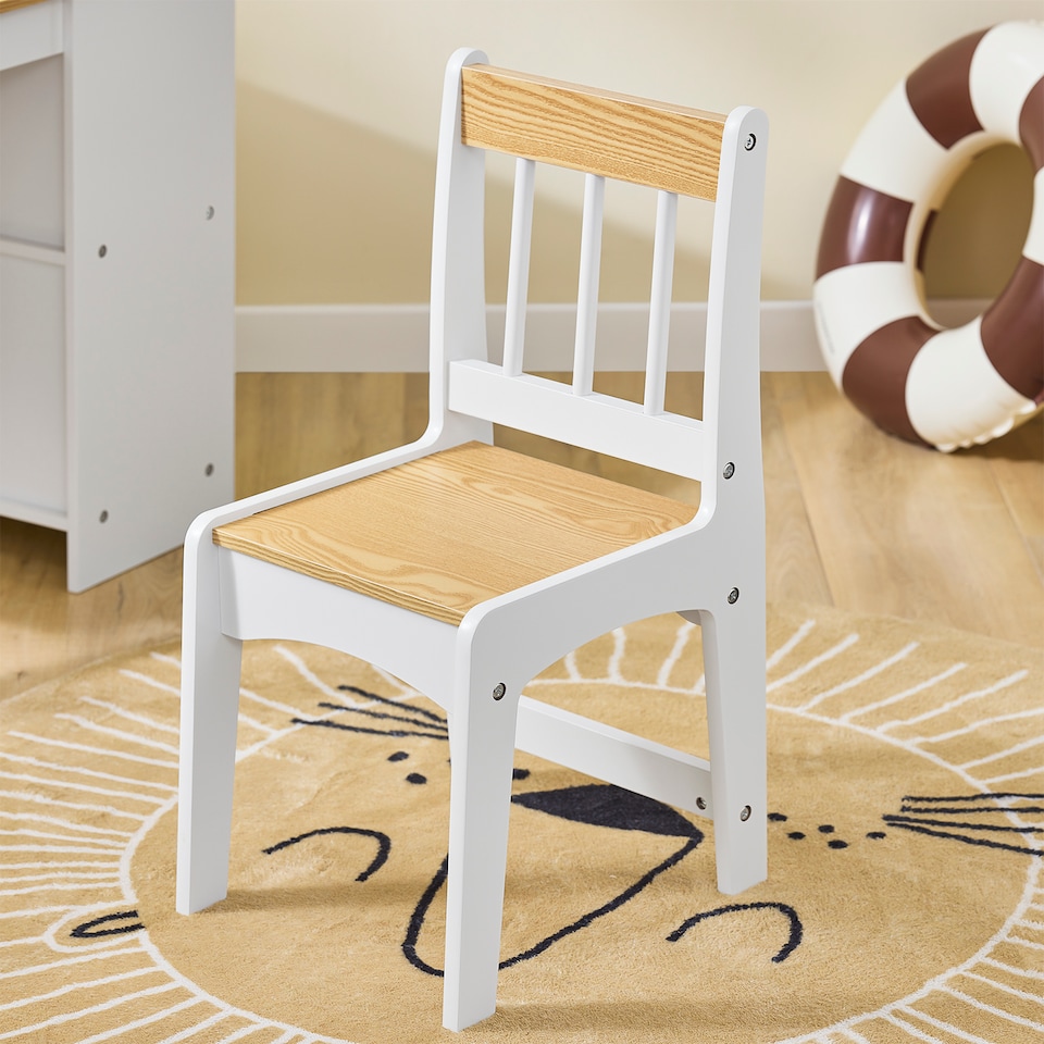 image 1 of SoBuy Kids Desk and Chair Set with 2 Storage Shelves and Paper Roll Holder, White/Natural, 31.4x19.6x25.1 in, 15.3 kg - KMB60-WN