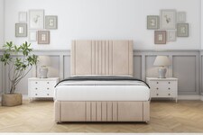 Sloomy Harrington Sand Naples Divan Bed With Mattress 2 Drawers Right Side With 26" Strutted Headboard & 12" Matching Footboard 4' Small Double | Cream | Sand | Small Double | 1