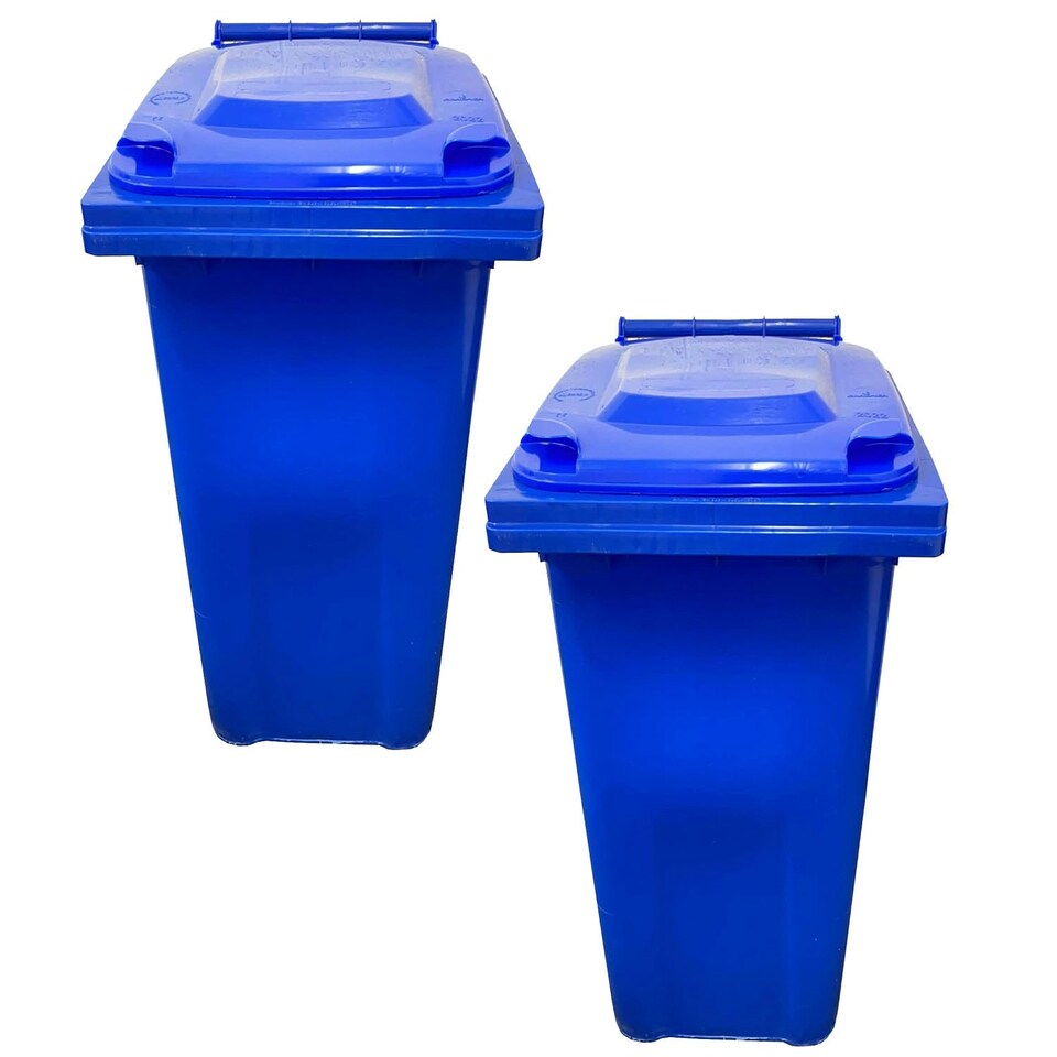 image 1 of Blue 140L Compact Sized Waste Recycling Wheelie Bins With Strong Rubber Wheels & Lid Blue