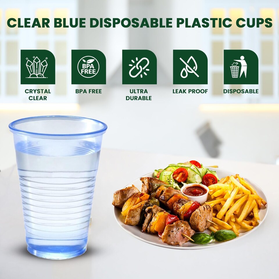 image 1 of ECONX 7oz Disposable Blue Vending Water Cooler Drinking Cups Plastic Strong Drinking Glasses 100pc