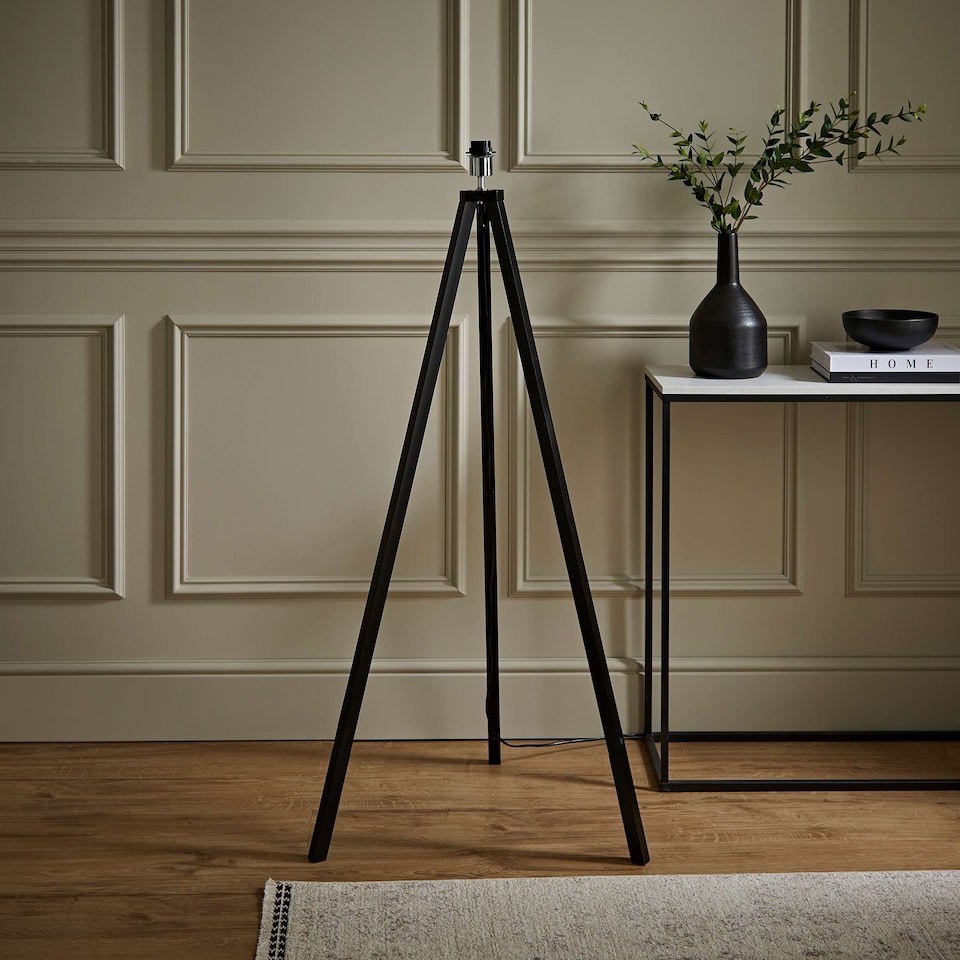 image 1 of ValueLights Modern Black Wood Tripod Floor Lamp Base | Black