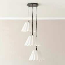 ValueLights Lauren White Pleated 3 Drop Cluster Matte Black Ceiling Pendant Light with Bulbs Black
