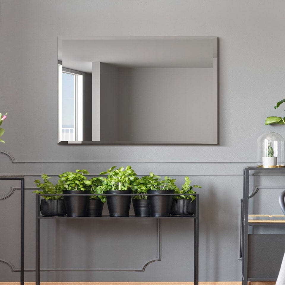 image 1 of The Moderni - All Glass Modern Bevelled Square Wall Mirror 27" X 27" (70x70CM) N/A