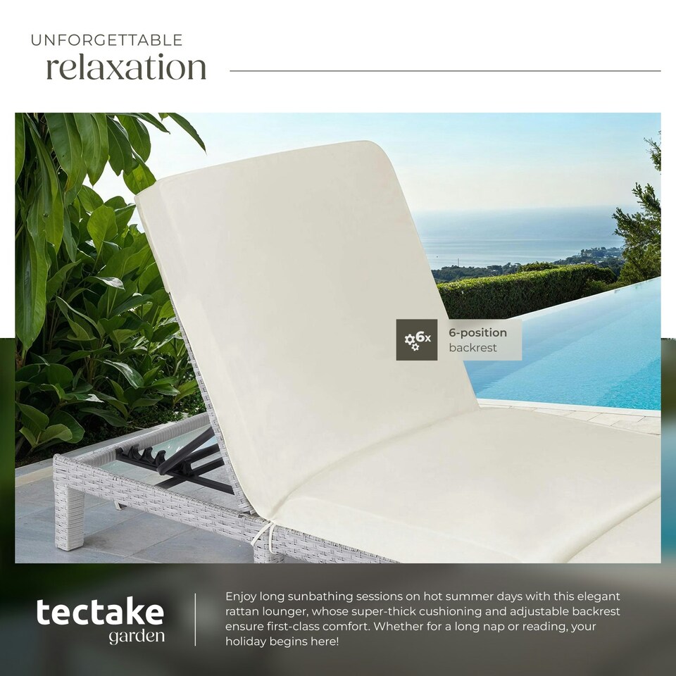 image 1 of Sun Lounger Sofia - 6-step adjustable backrest, thick padding, UV-resistant Grey | Light Grey