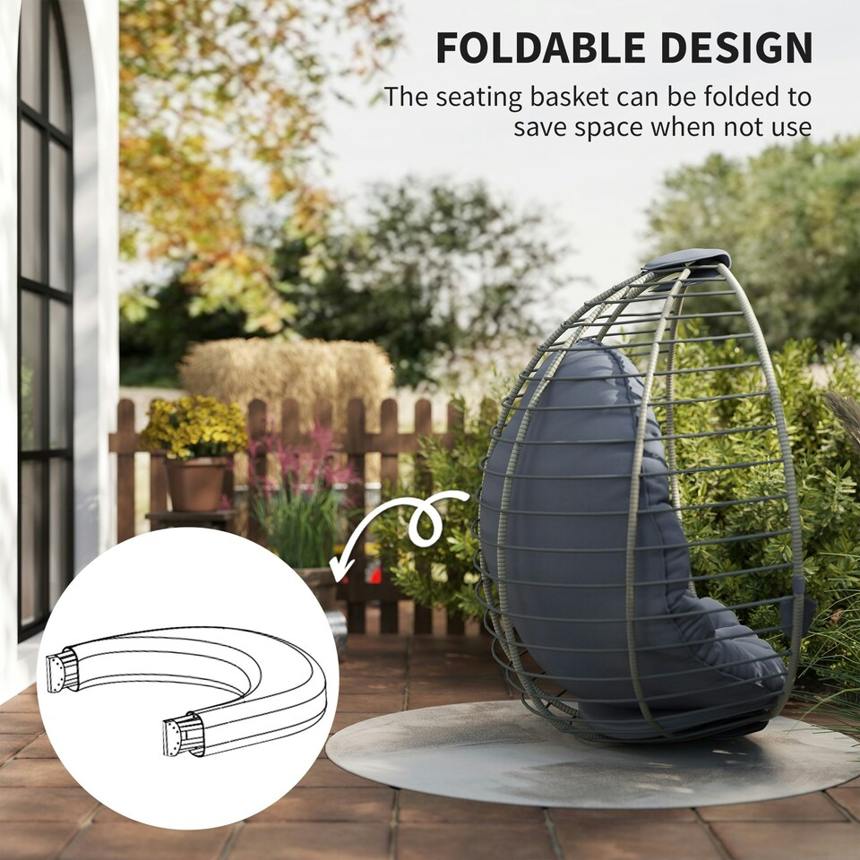 image 1 of Outsunny PE Rattan Hanging Swing Chair w/ Stand & Cup Holder, Grey | Grey | One Size