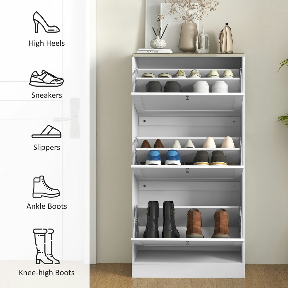 image 1 of HOMCOM Narrow Shoe Cabinet with 3 Flip Drawers for 18 Pairs of Shoes White