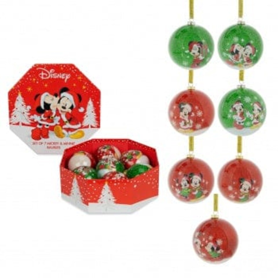 Widdop Gifts Disney Mickey and Minnie Mouse Christmas Baubles - Set of 7, 7 cm