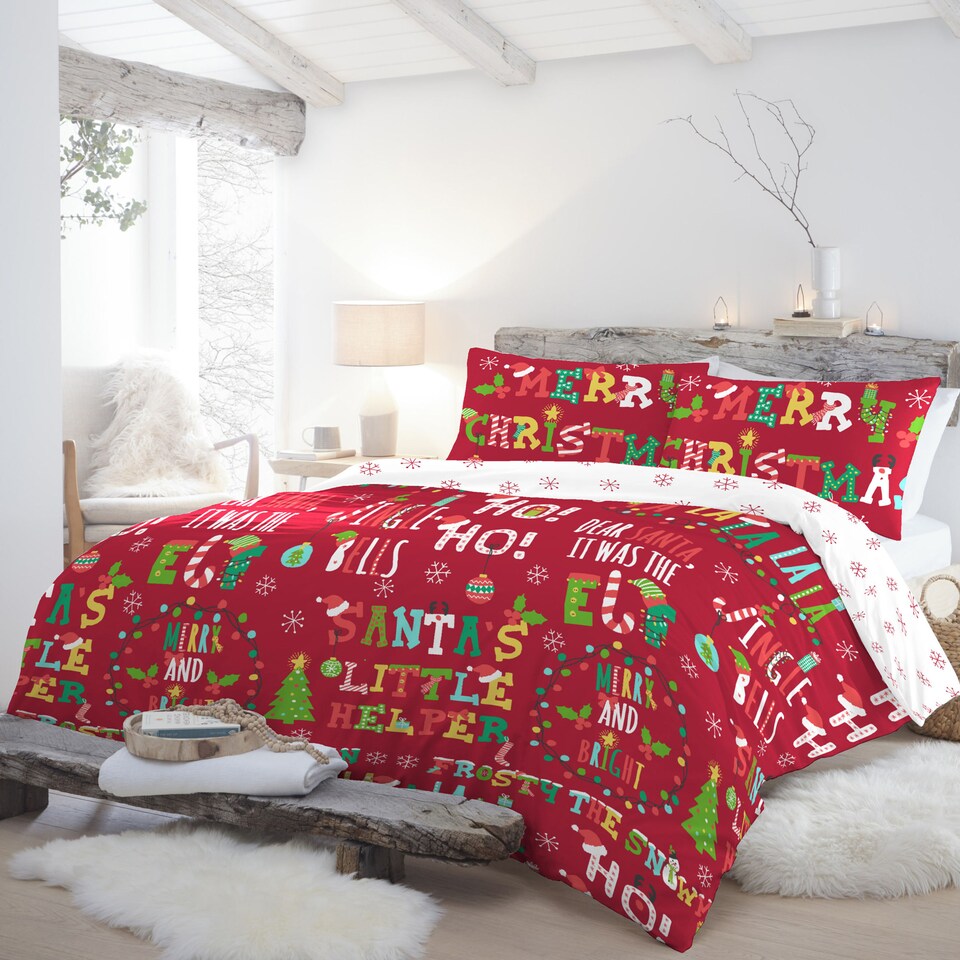 image 1 of Fusion Santa's Little Helper Duvet Cover Set Red