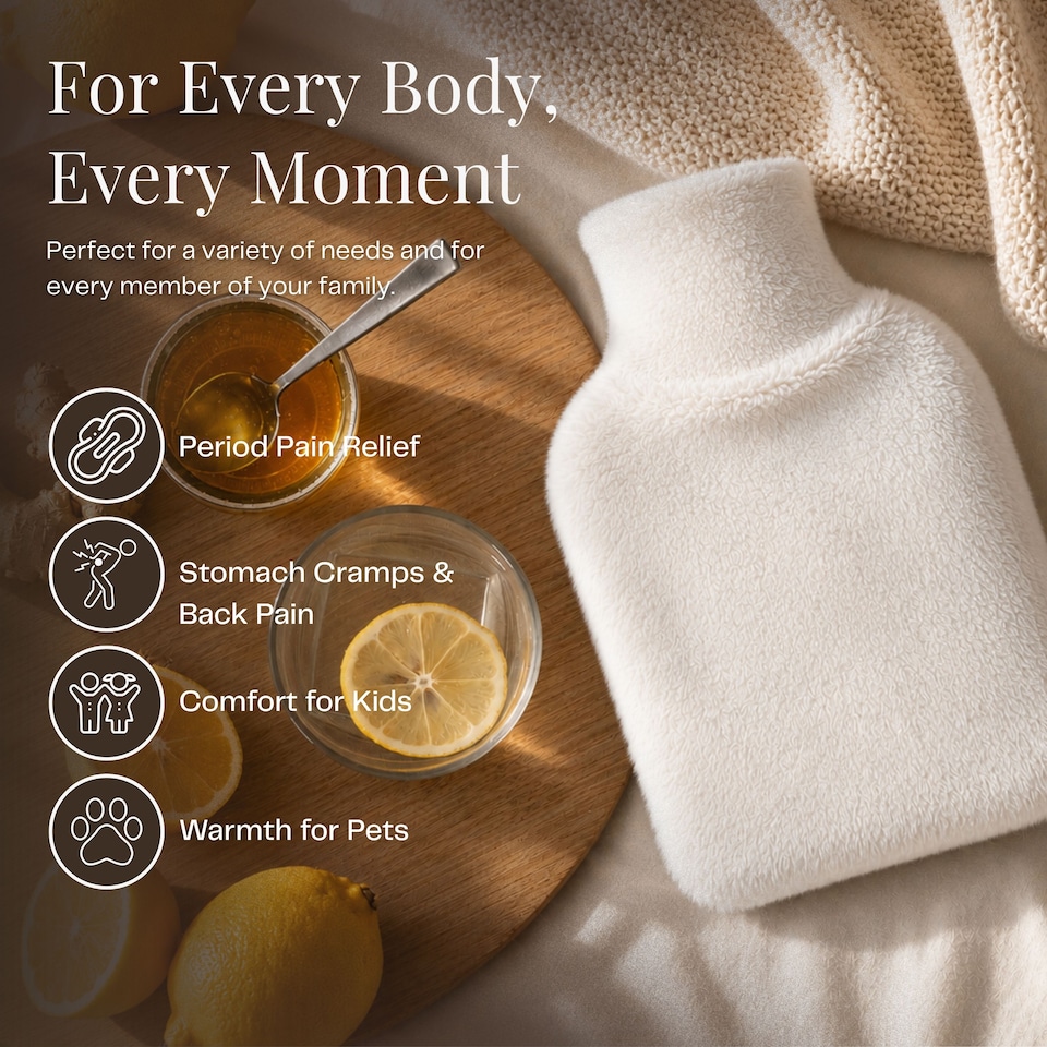 image 1 of 1L Hot Water Bottle - Luxury, Soft and Washable Hot Water Bag for Hot and Cold Compress