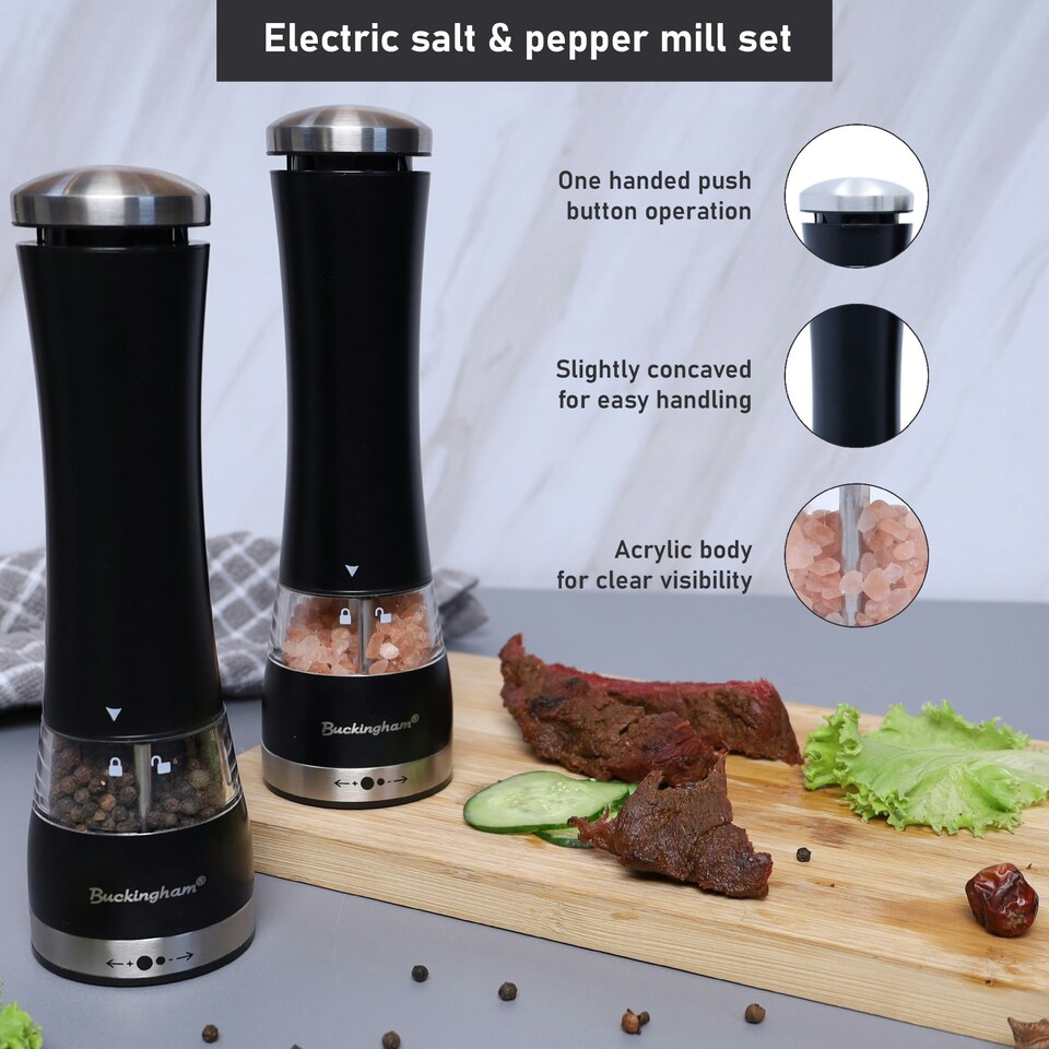 image 1 of Buckingham Stainless Steel Premium Electric Salt & Pepper Mill Set , Black finish