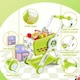 image 3 of Kids Adjustable Height Shopping Cart Trolley Play Set with Pretend Food & Play Money – Green