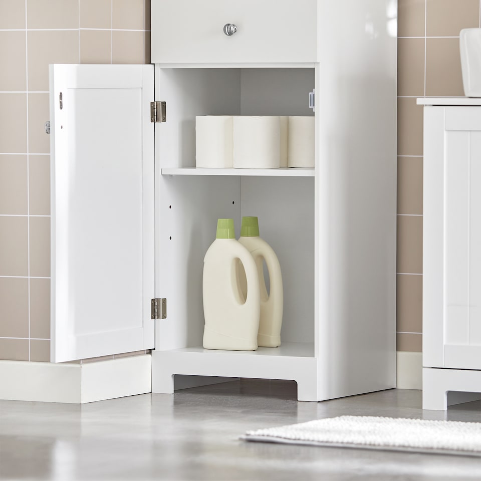 image 1 of SoBuy BZR17-W,Tall Narrow Cupboard Freestanding Storage Cabinet with 1 Drawer | White | White | 1