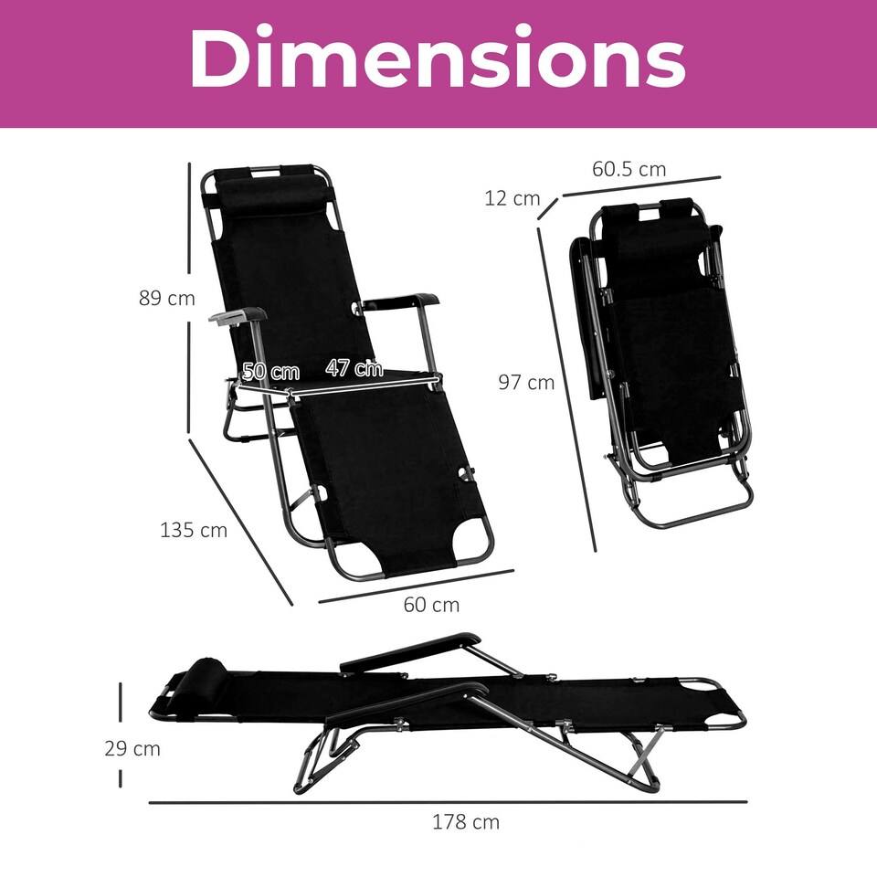 image 1 of Neo Black Pair of 2 In 1 Sun Lounger Chairs Set | Multi