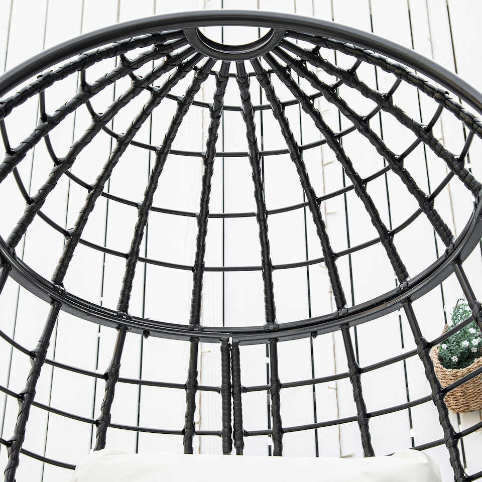 image 1 of Outsunny Swivel Egg Chair, Garden Rattan Swivel Chair with Thickened Cushion and Pillow, 150 KG Capacity for Indoor Outdoor, Balcony, Patio, Black