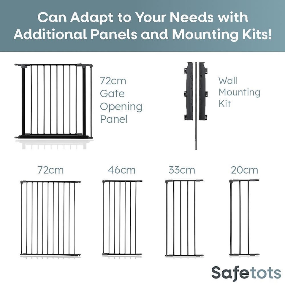 image 1 of Safetots Premium Multi Panel Room Divider, up to 181cm Wide, Grey, 70cm Tall, Flexible Barrier with Door for Baby and Toddler | Grey
