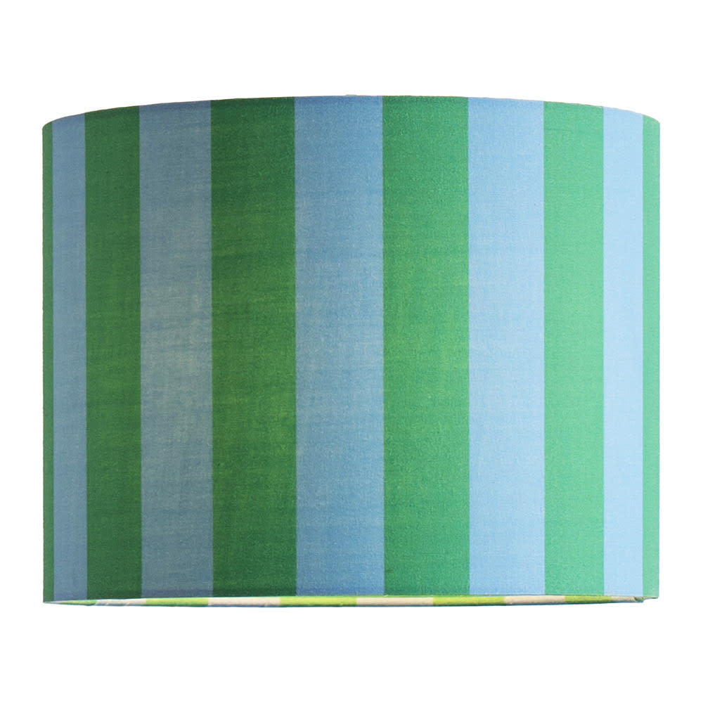 ValueLights Callie Colour Clash Blue & Green Stripe Drum Lamp Shade with Bulb | Size: Small