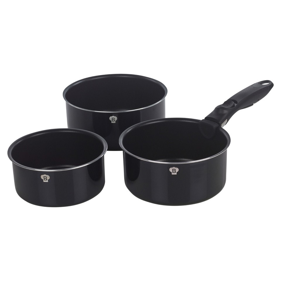 image 1 of Aluminium Induction Stackable Space Saving Pots Frying Pan Set Detachable Handle | Black | Aquamarine - 3 Pcs Frying Pans