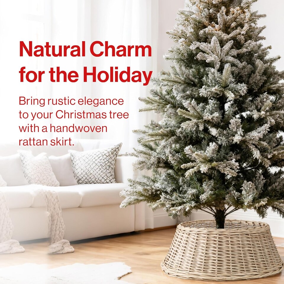 image 1 of 45cm Christmas Tree Skirt Woven Willow Xmas Collar Wicker Rattan Trunk Basket Guard