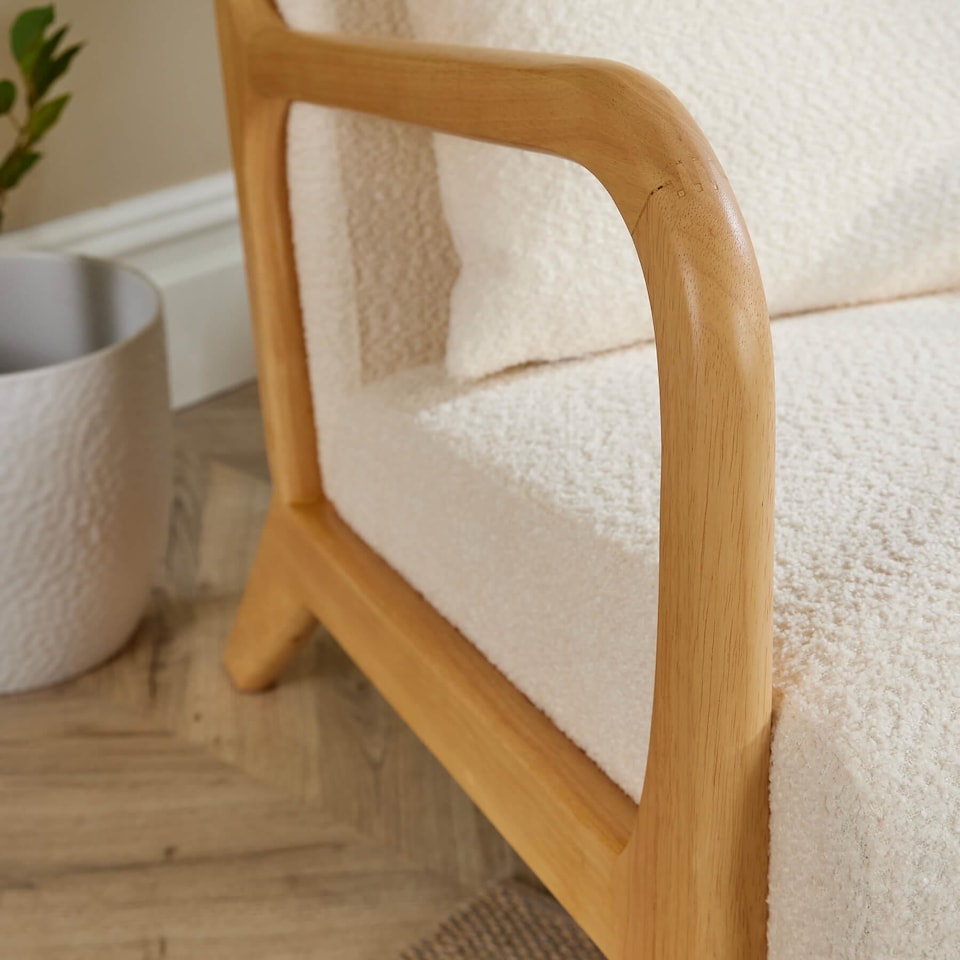 image 1 of Boucle Wooden Armchair Teddy Fur Cream Modern Home Chair Furniture Seating