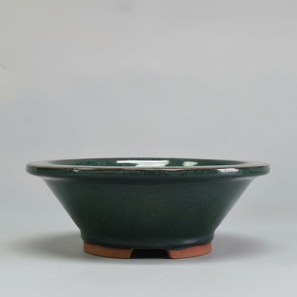 Yorkshire Bonsai 16cm Glazed Bonsai Pot Round 16cm x 6cm Dark Green