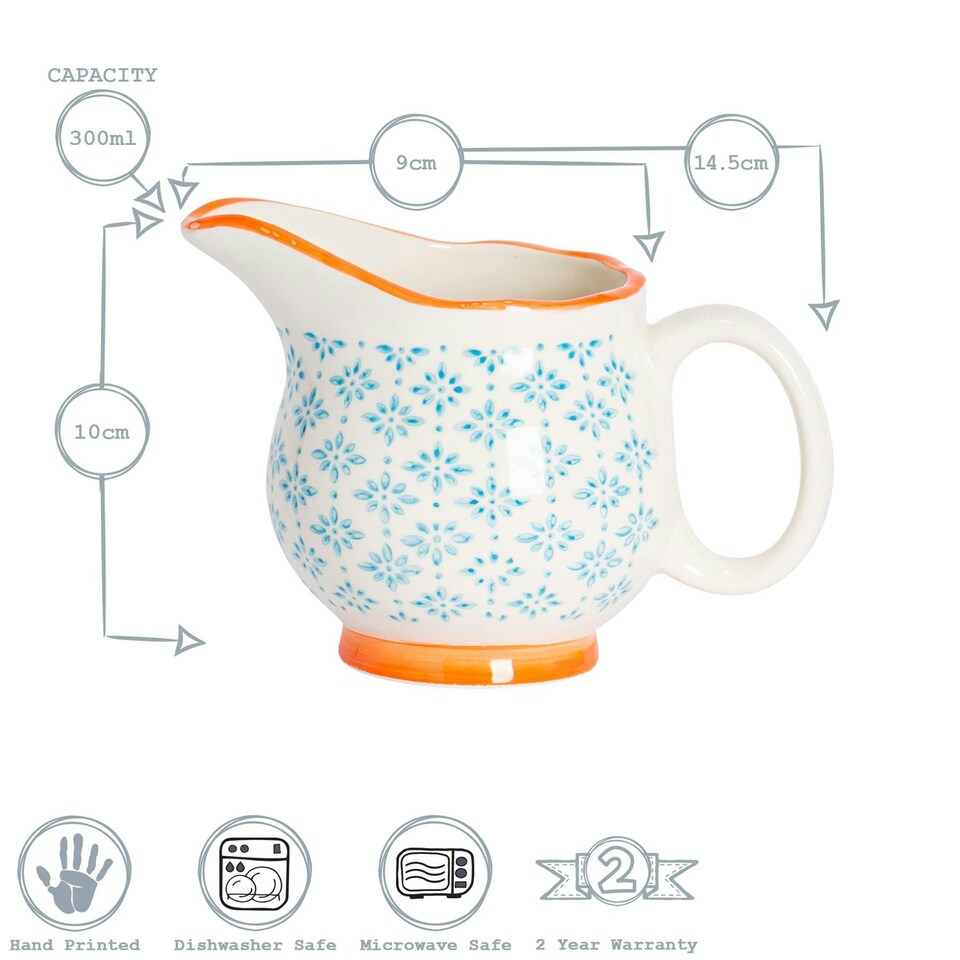 image 1 of Nicola Spring Hand-Printed Milk Jug - 300ml - Blue Blue