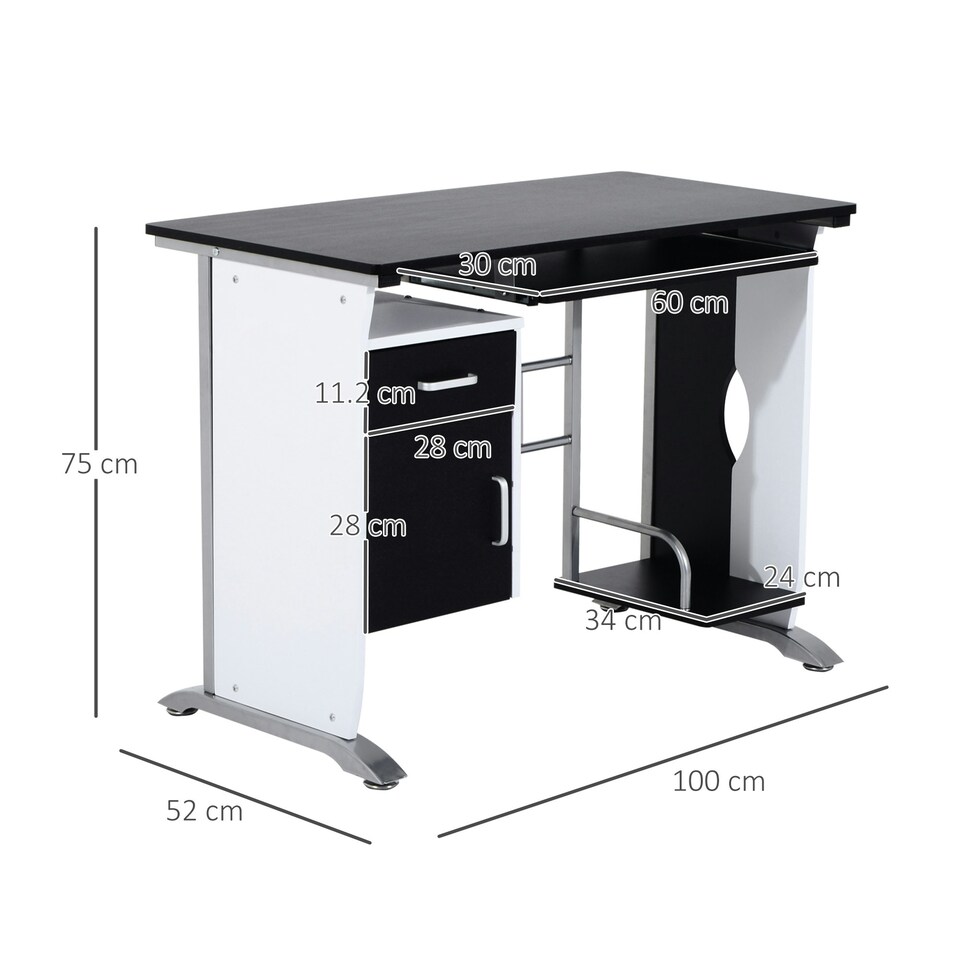 image 1 of HOMCOM Computer Desk Drawer PC Writing Wooden Workstation Keyboard Black