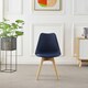 image 5 of 5PCs Dining Set - a Black Round Dining Table & Set of 4 White Lorenzo Tulip chairs with Padded Seat | Blue