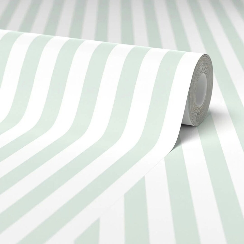 image 1 of Classic Stripe Wallpaper in Soft Mint Multi