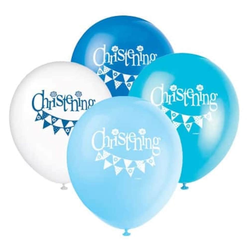 Christening Blue Biodegradable Latex Balloons 30cm / 12 in - Pack of 8