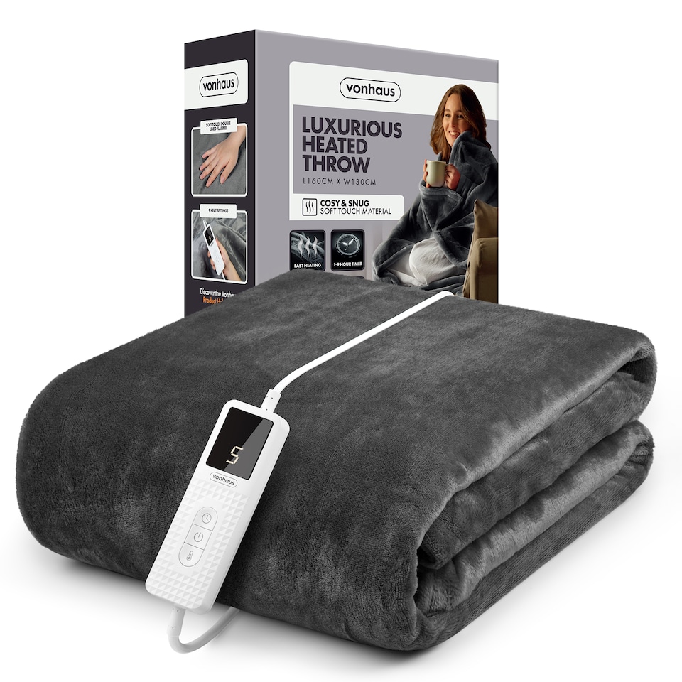 image 1 of VonHaus Heated Throw Blanket with Digital Control Grey