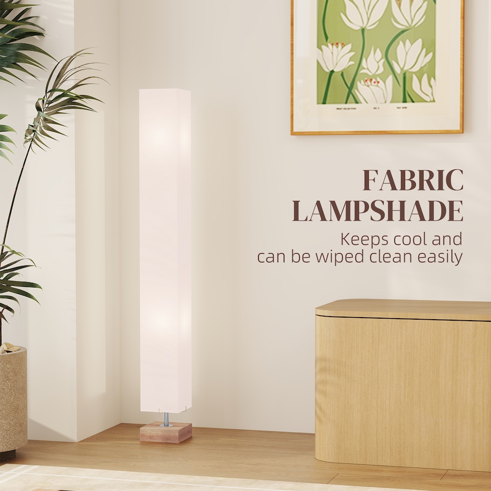 image 1 of HOMCOM Floor Lamp, 120cm Standing Lamp with Linen Lampshade, Standard Light with Pine Wood Base for Living Room, Bedroom (Bulbs Not Included)
