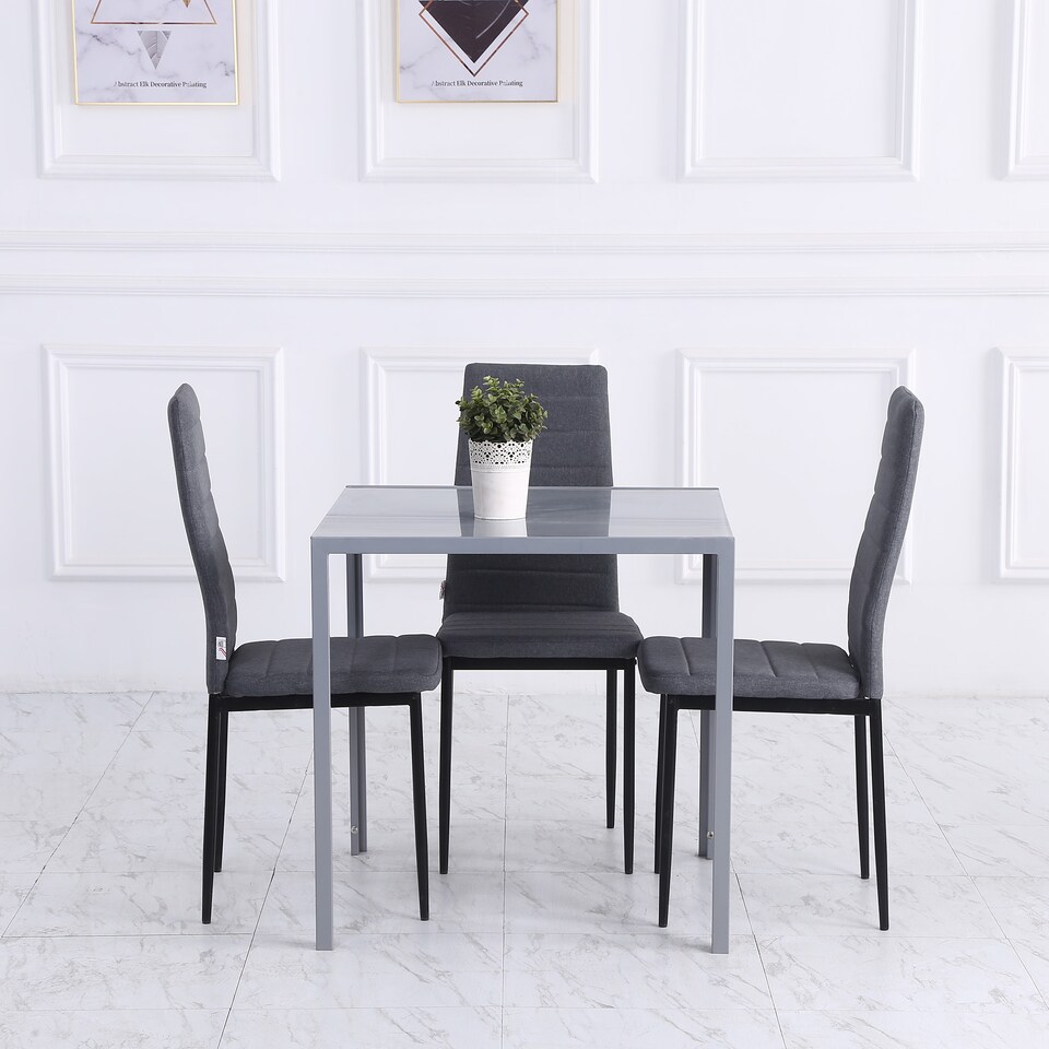 image 1 of HOMCOM Modern Square Dining Table for 2-4 People, with Glass Top & Metal Legs for Dining Room, Living Room, Grey