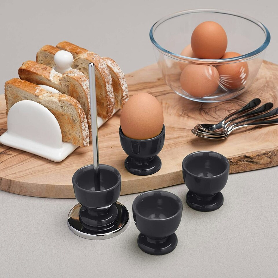 image 1 of Zeal Stack & Store Egg Cups Set with Chrome Stand, Set of 4, Dark Grey